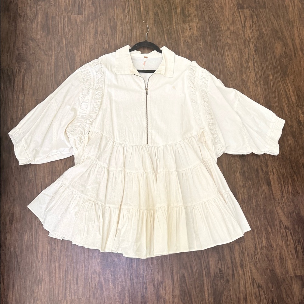 Free People Cream Tiered Zip-Front Tunic dress size L